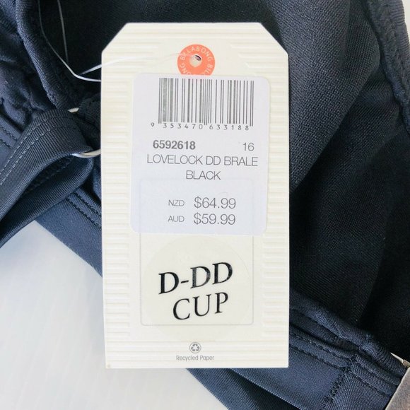 Billabong BNWT Lovelock D/DD Bralette Bikini Swimsuit Top Black Size 16 RRP $60 - Picture 7 of 9